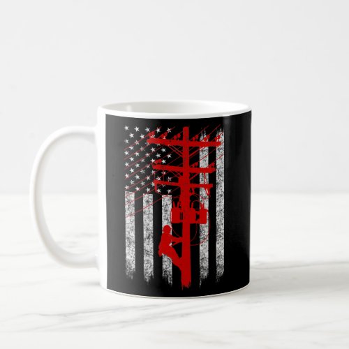 Red Silhouette American Flag Lineman Electrician  Coffee Mug