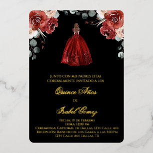 Red silhouette quinceañera invitation foil invit