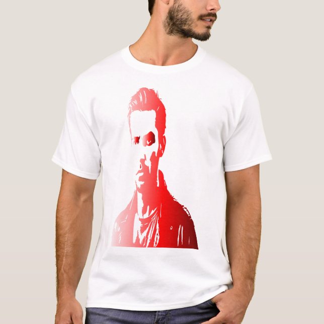 Red silhuette  a man with a serious expression T-Shirt (Front)