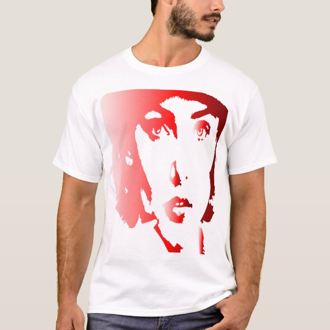 Red silhuette a woman's face with hat T-Shirt (Front)