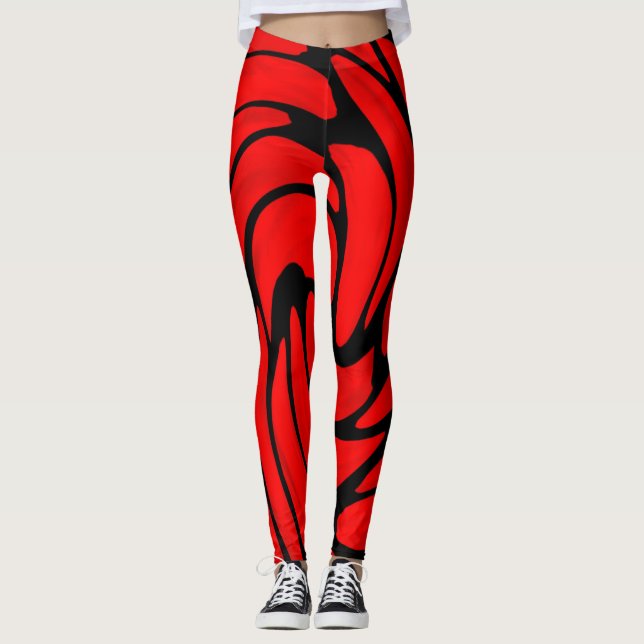 Red Silk and Black Leather look Leggings (Front)