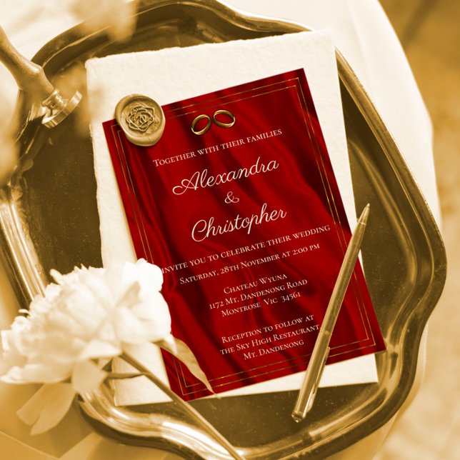 Red Silk and Gold Wedding Invitation (Creator Uploaded)