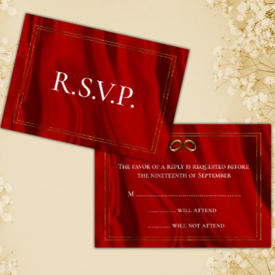 Red Silk and Gold Wedding RSVP