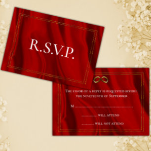 Red Silk and Gold Wedding RSVP