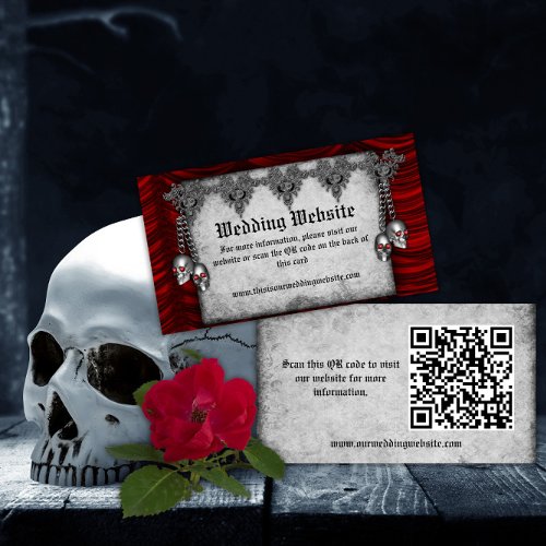 Red Silk and Silver Skulls Gothic Wedding Website Enclosure Card