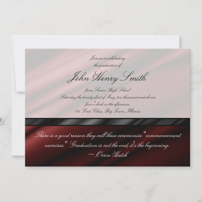 Red Silk Graduation Invitation/Announcement Invitation (Front)