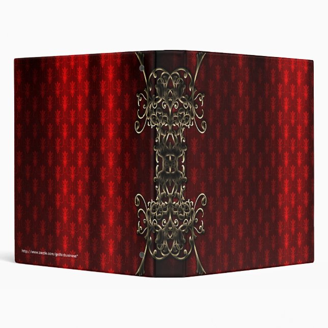 Red Silk Print Faux Gold Gothic Vampire Binder (Background)