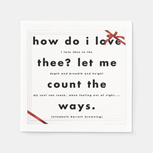 Red Silk Ribbon How Do I Love Thee Paper Napkins