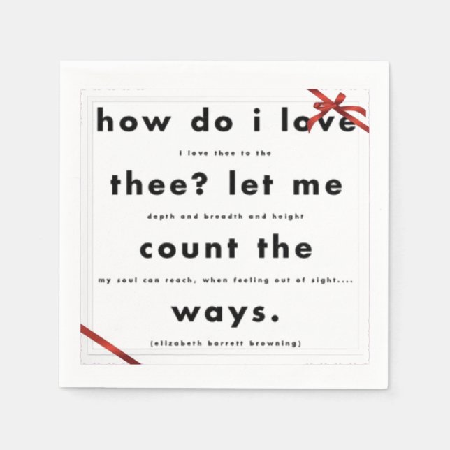 Red Silk Ribbon How Do I Love Thee Paper Napkins (Front)