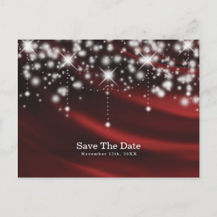 Red Silk & Sparkle Glam Save the Date Event Announcement Postcard
