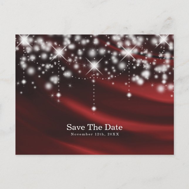 Red Silk & Sparkle Glam Save the Date Event Announcement Postcard (Front)