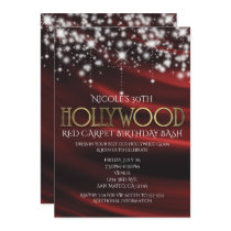 Red Silk & Sparkle Gold Hollywood Glam Invitation
