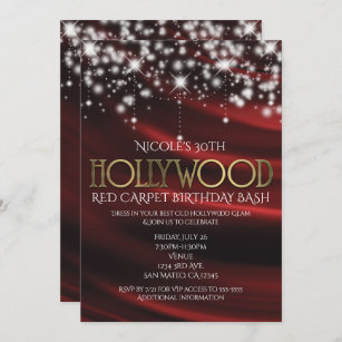 Red Silk & Sparkle Gold Hollywood Glam Invitation