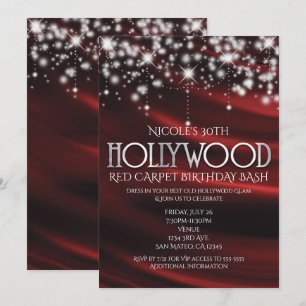 Red Silk & Sparkle Silver Hollywood Invitations