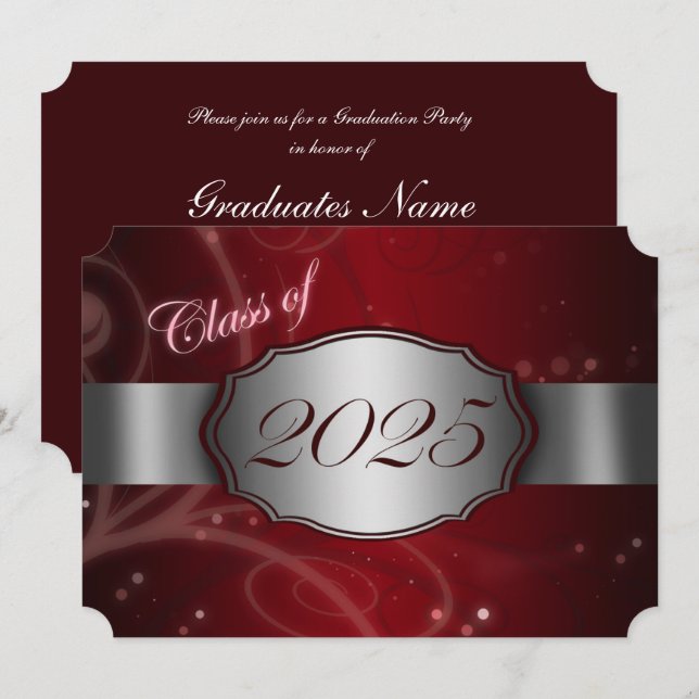 Red & Silver 2025 Graduation Party Invitation (Front/Back)