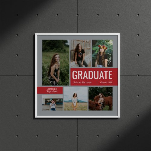 Red  Silver 6 Photo Graduation Poster