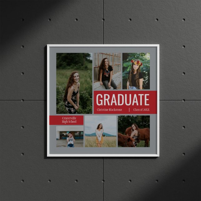 Red & Silver 6 Photo Graduation Poster (Creator Uploaded)