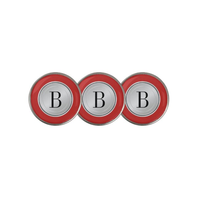 Red Silver and Black Personalized Monogram Golf Ball Marker (3 Up)