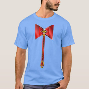 Red Silver and Gold Chango DoubleHeaded Thunder Ax T-Shirt
