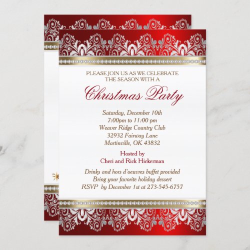 Red Silver and Gold Christmas Holiday Tree Invitation