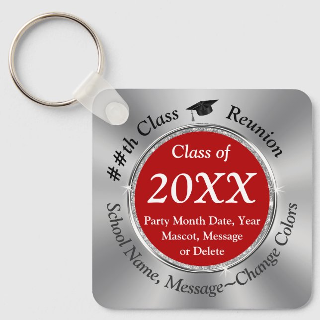 Red, Silver, Black and White, Class Reunion Gifts, Keychain (Front)