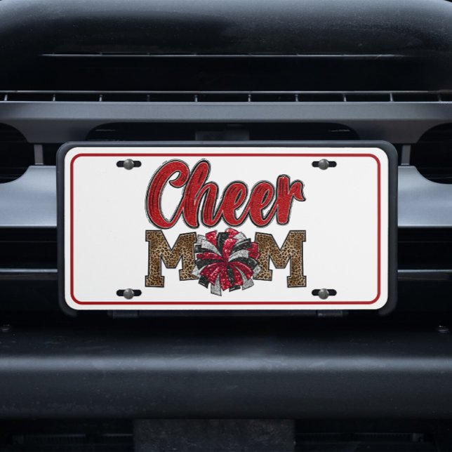 Red Silver Black Glitter Mom Life Cheer Mom License Plate (Creator Uploaded)