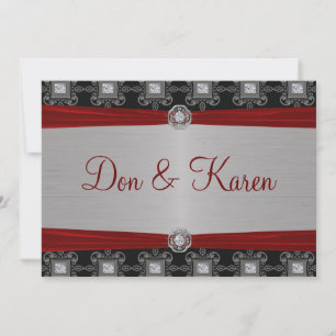 Red Silver Black Ornate Elegance Size A7 Invitation