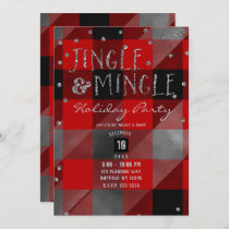Red Silver Buffalo Plaid Jingle & Mingle Holiday Invitation