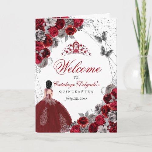 Red Silver Butterfly Quinceanera Program