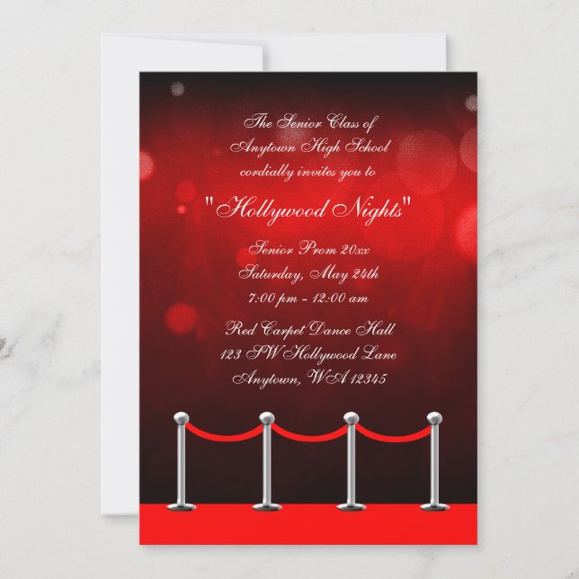 Red Silver Carpet Hollywood Prom Formal Invitation (Front)
