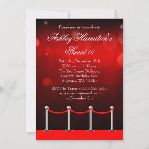 Red Silver Carpet Hollywood Sweet 16 Birthday Invitation