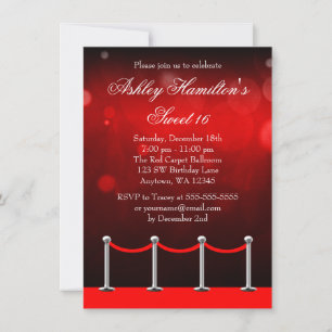 Red Silver Carpet Hollywood Sweet 16 Birthday Invitation