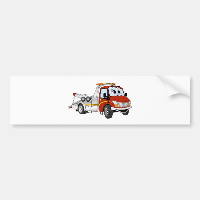 Red Silver Cartoon Tow Truck Bumper Sticker (Front)