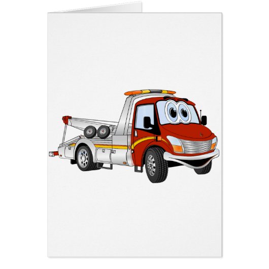 Red Silver Cartoon Tow Truck Cards (Front)