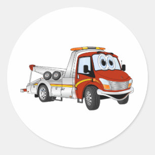 Red Silver Cartoon Tow Truck Classic Round Sticker
