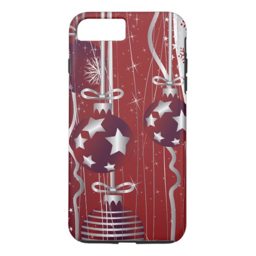 Red silver Christmas balls stars and snowflakes iPhone 8 Plus7 Plus Case