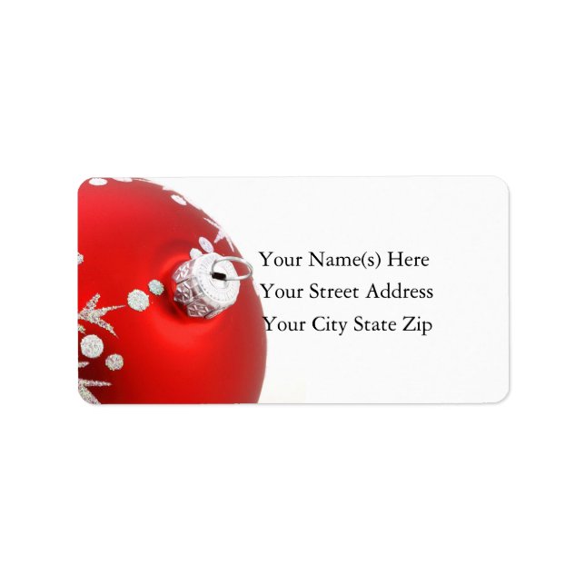 Red & Silver Christmas Ornament Address Label (Front)