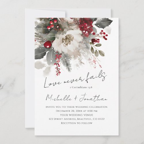 Red Silver Christmas Winter Christian Wedding Invitation