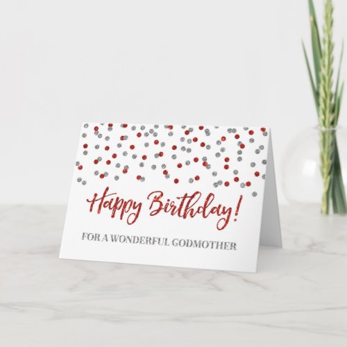 Red Silver Confetti Godmother Birthday Card