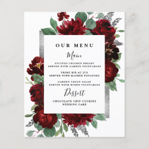 Red & Silver Country Burgundy Rose Wedding Menus