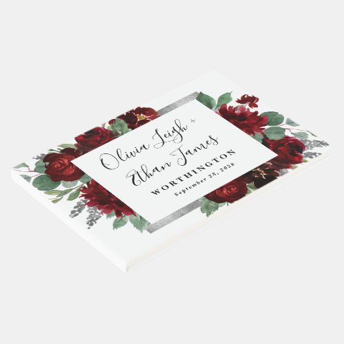 Red  Silver Country Burgundy Rose Winter Wedding Guest Book