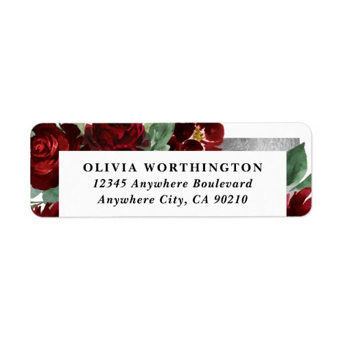 Red  Silver Country Burgundy Rose Winter  Wedding Label