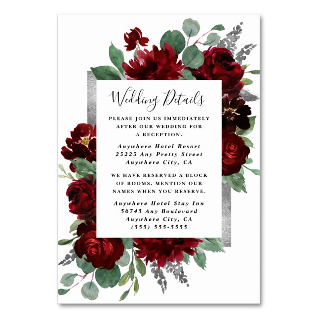 Red Silver Country Winter Wedding Enclosure Cards (Front)