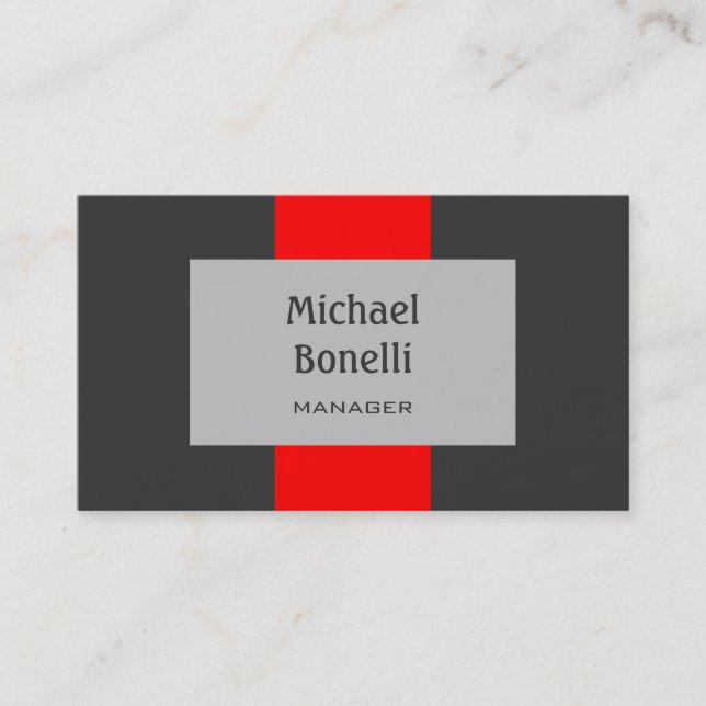 Red Silver Dark Gray Stripes Pattern Business Card (Front)