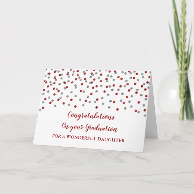 Red Silver Daughter Congratulations Graduation Card (Front)