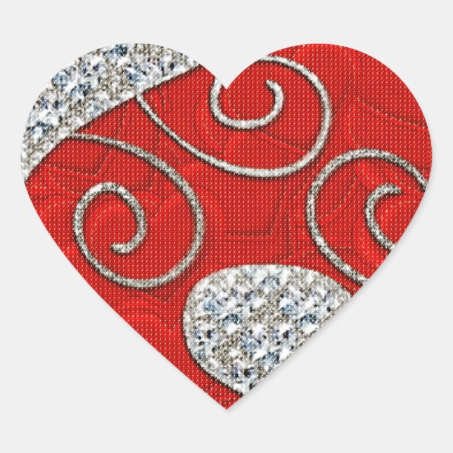 Red Silver Deco 1 Heart Sticker (Front)