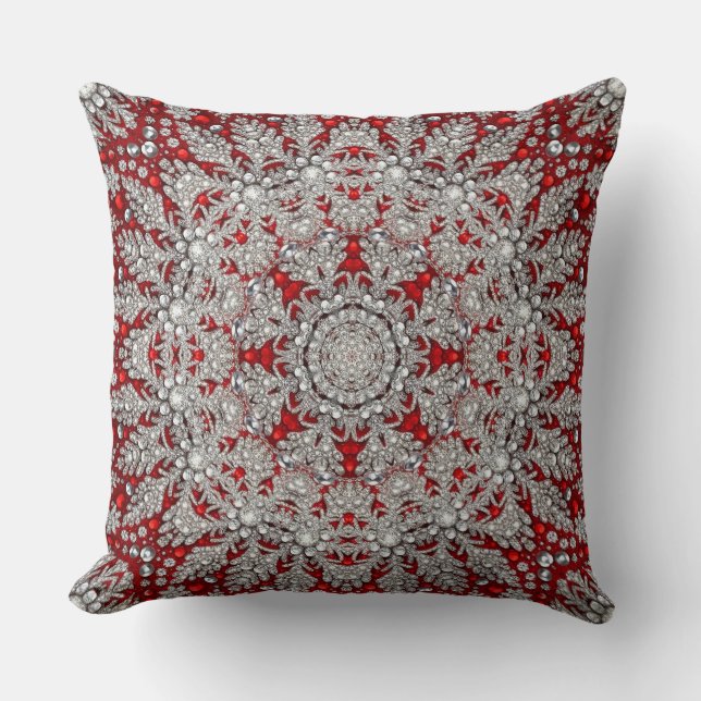 Red Silver Decorative Holiday Throw Pillow (Front)