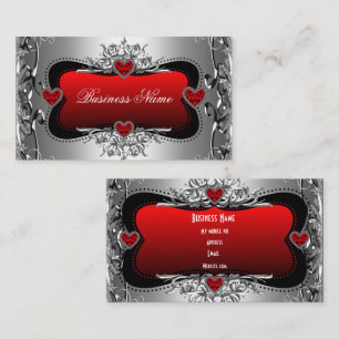 Red Silver Diamond Image Hearts Elegant Business Card