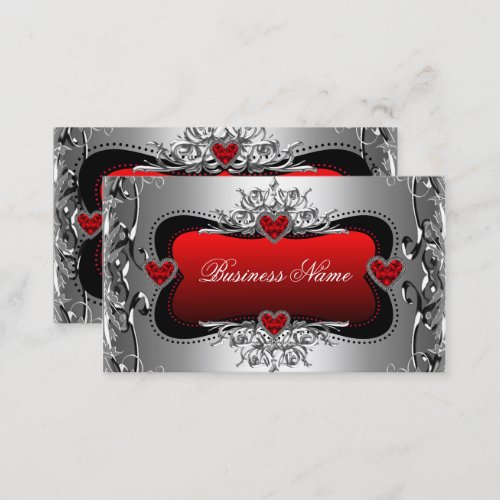 Red Silver Diamond Image Hearts Elegant Business Card