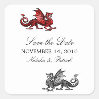 Red Silver Dragon Save the Date Stickers